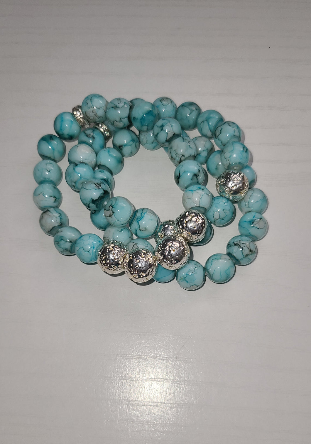 Blues Clues & Silver Beaded Bracelet Stack