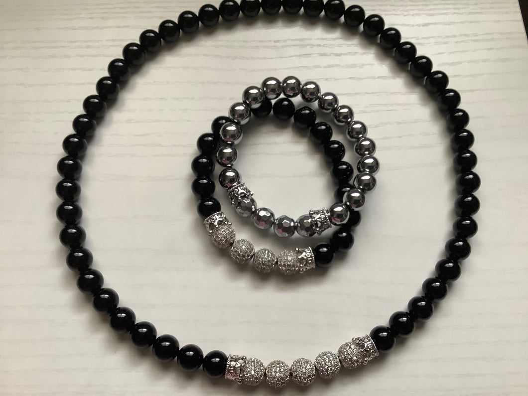 Gentleman Gems 3pc Set Black Onyx and CZ Beads